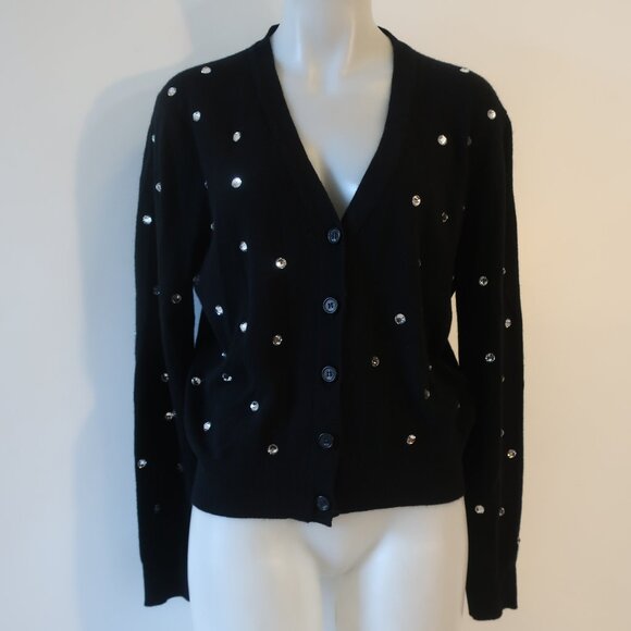 Womens Nº21 100% Wool Black Crystal Embellished Cardigan Sweater M - Picture 1 of 10